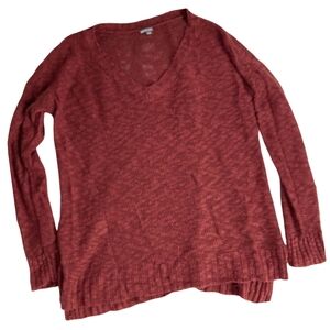 Oversized Cranberry Pullover Sweater V Neck Red Wine Burgundy Loose Fit Vneck M